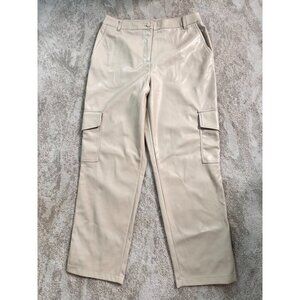 Bailey/44 Women's Size 10 Cream Faux Leather Cargo Pants W/Snap cuffs NWOT